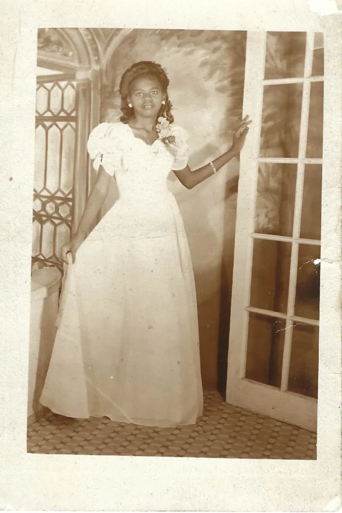 Dolores in her prom gown, 1943